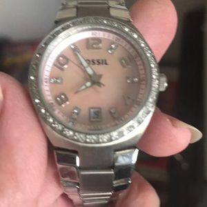 Fossil Watch Swarovski Crystal Pink MOP Face Needs Battery